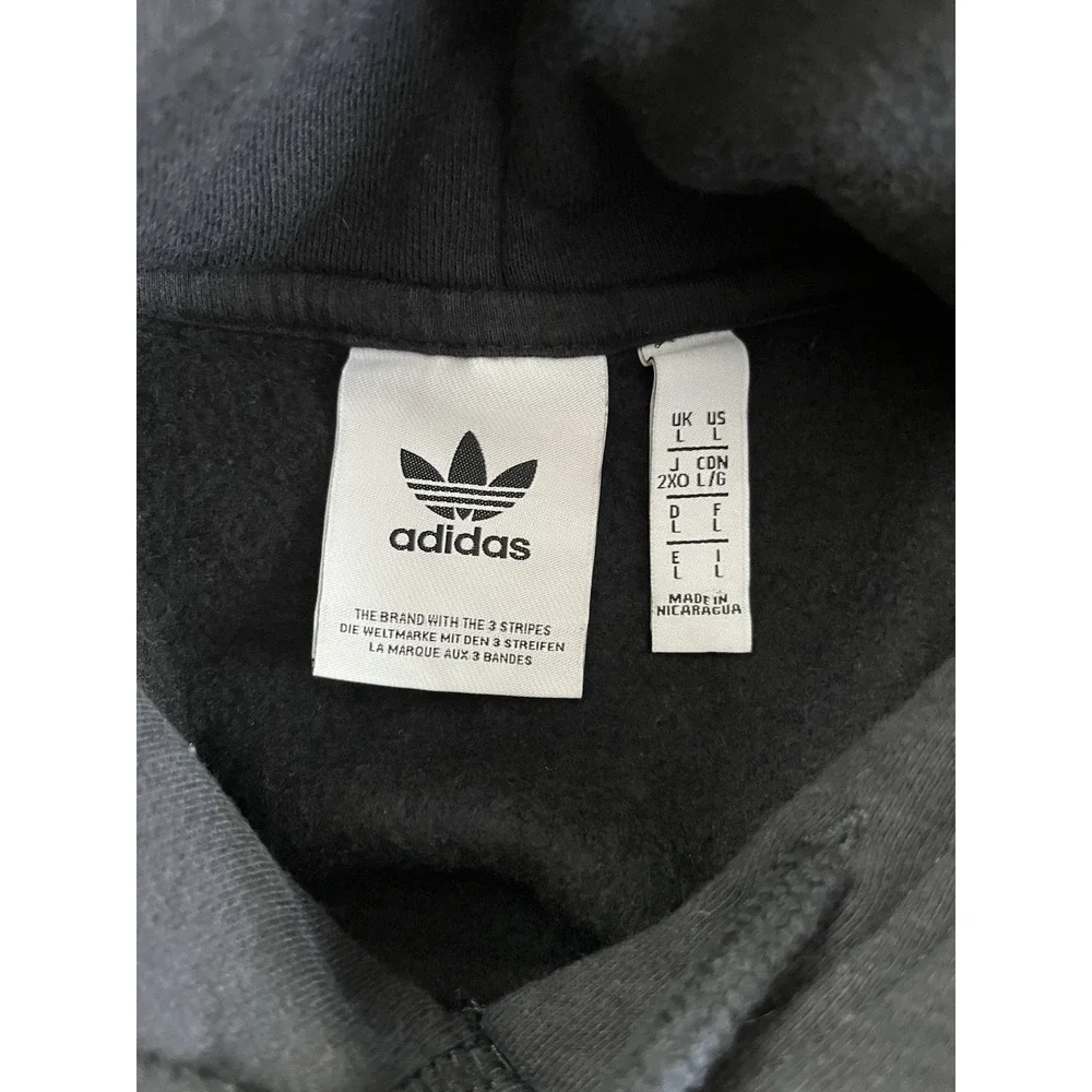 Adidas Hooded Men Large Black Fleece Trefoil Kangaroo ADIDAS Graphic Sweatshirt